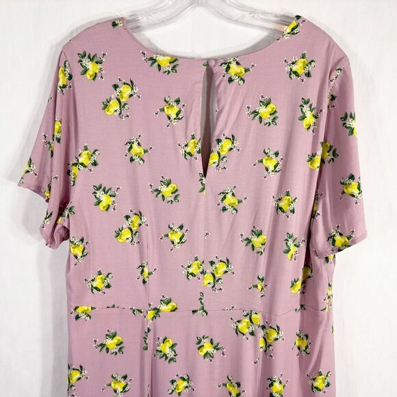 Torrid Plus Size 2X Dress Midi Challis Button Front Dress Mauve Lemon Print 1601 - Picture 10 of 16